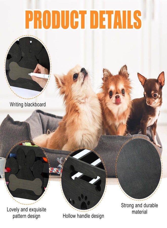 Cinnvoice Large Dog Toy Basket Wood Dog Toy Bin Storage Baskets Box with Handles and Label Position Design Large Organizer with Paw Pattern Print for Pets Toys Food Blankets Clothes 18"x12"x10" - Image 4